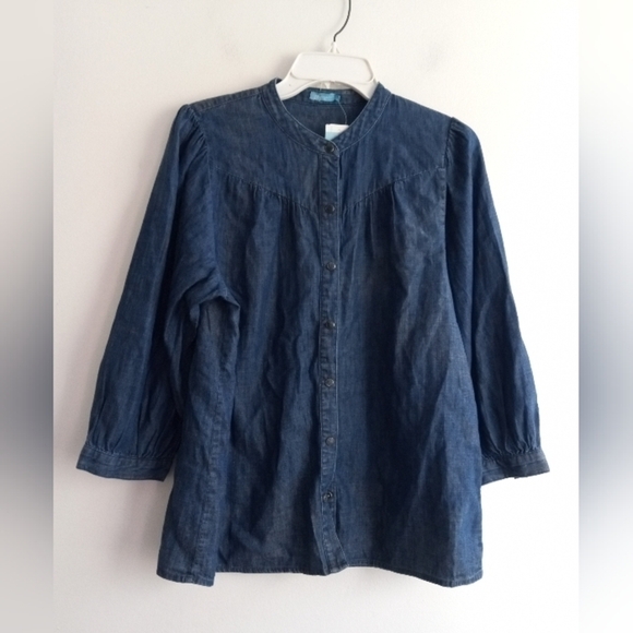 NWT J.McLaughlin "Browne" Blue Chambray Linen/Cotton Button Up Blouse sz Medium - Picture 1 of 8